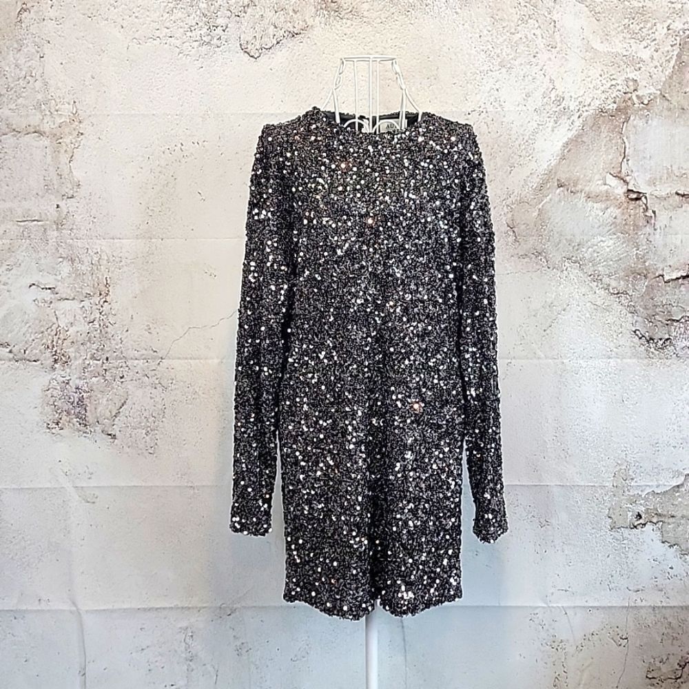 Aura Fully Sequined Shift Dress Mini - Silver Women's Size S